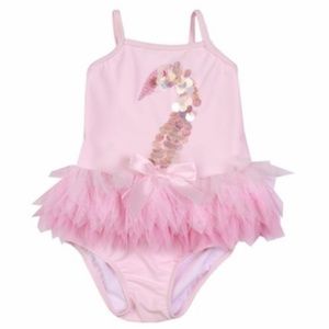 Kate Mack Skirted Pink Swan Tutu Swimsuit  Baby Girls Newborn 3m NWT